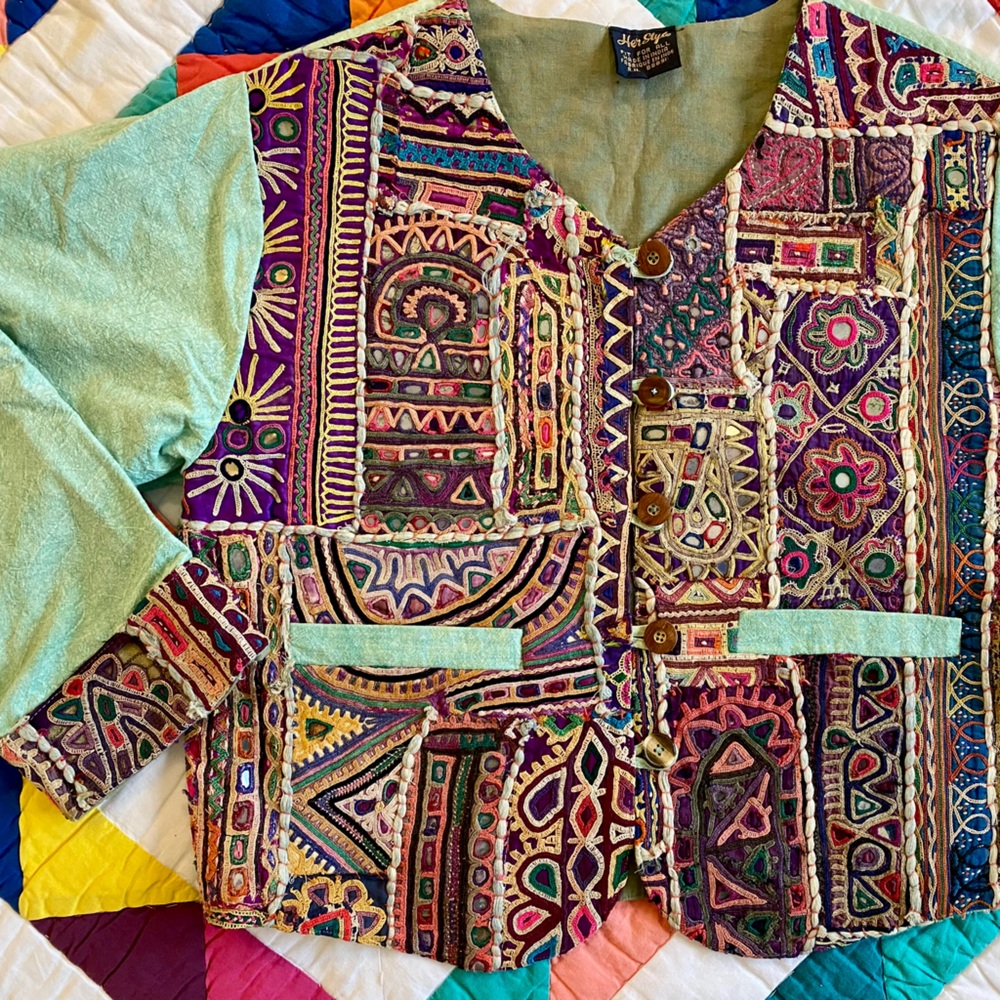 Vintage Patchwork Jacket With Indian Textiles - image 2